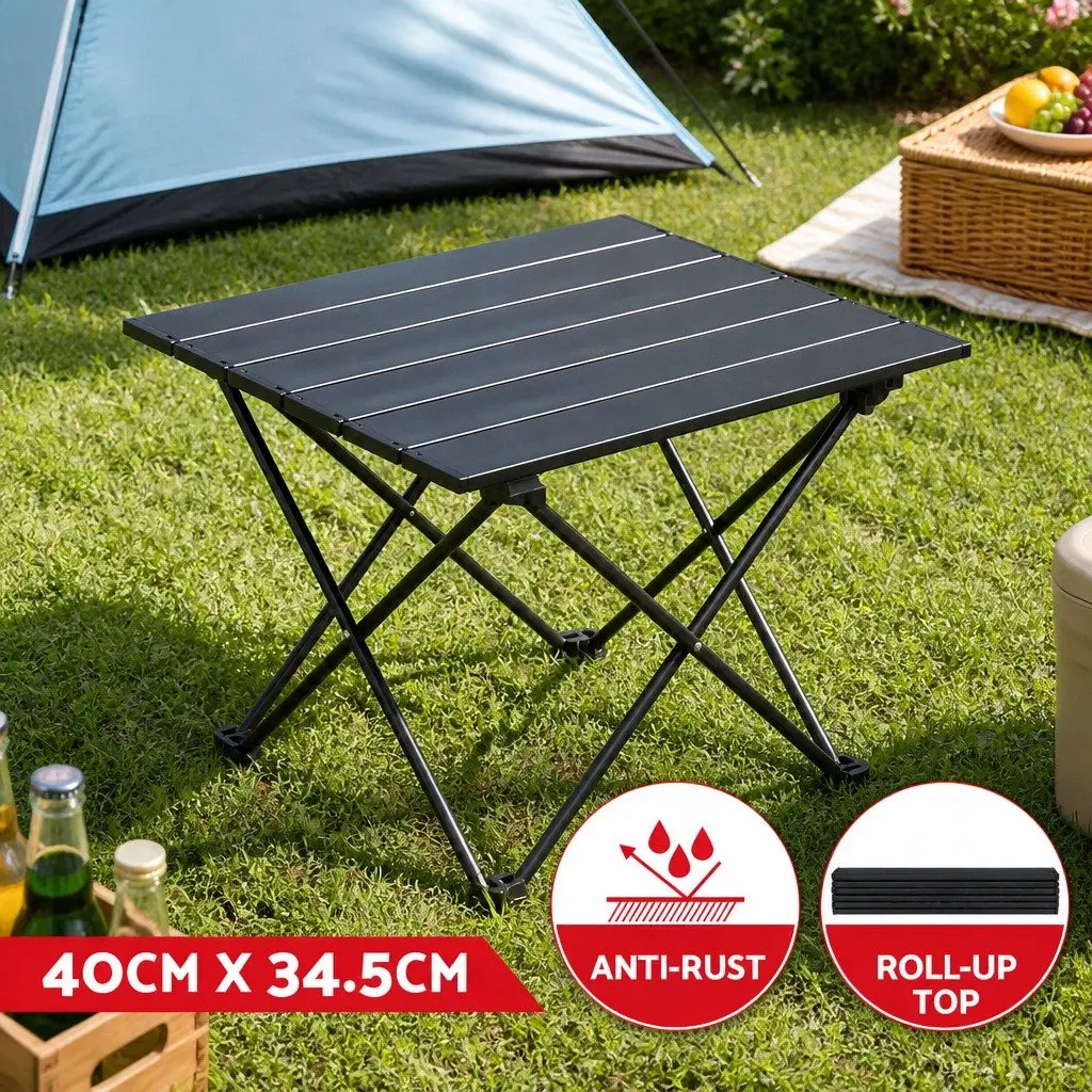 3 Piece Camping Table Chair Set Aluminium Portable Folding Outdoor Furniture Beige Black