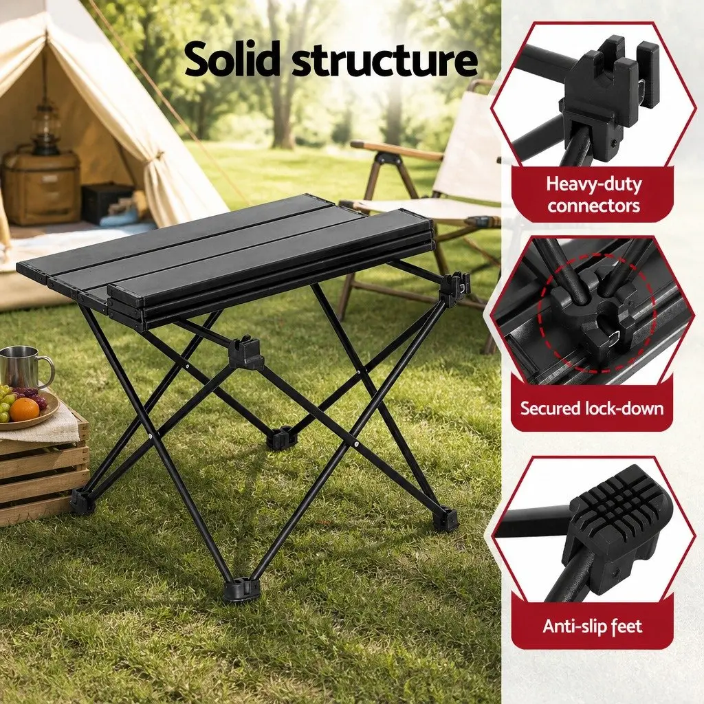 3 Piece Camping Table Chair Set Aluminium Portable Folding Outdoor Furniture Beige Black