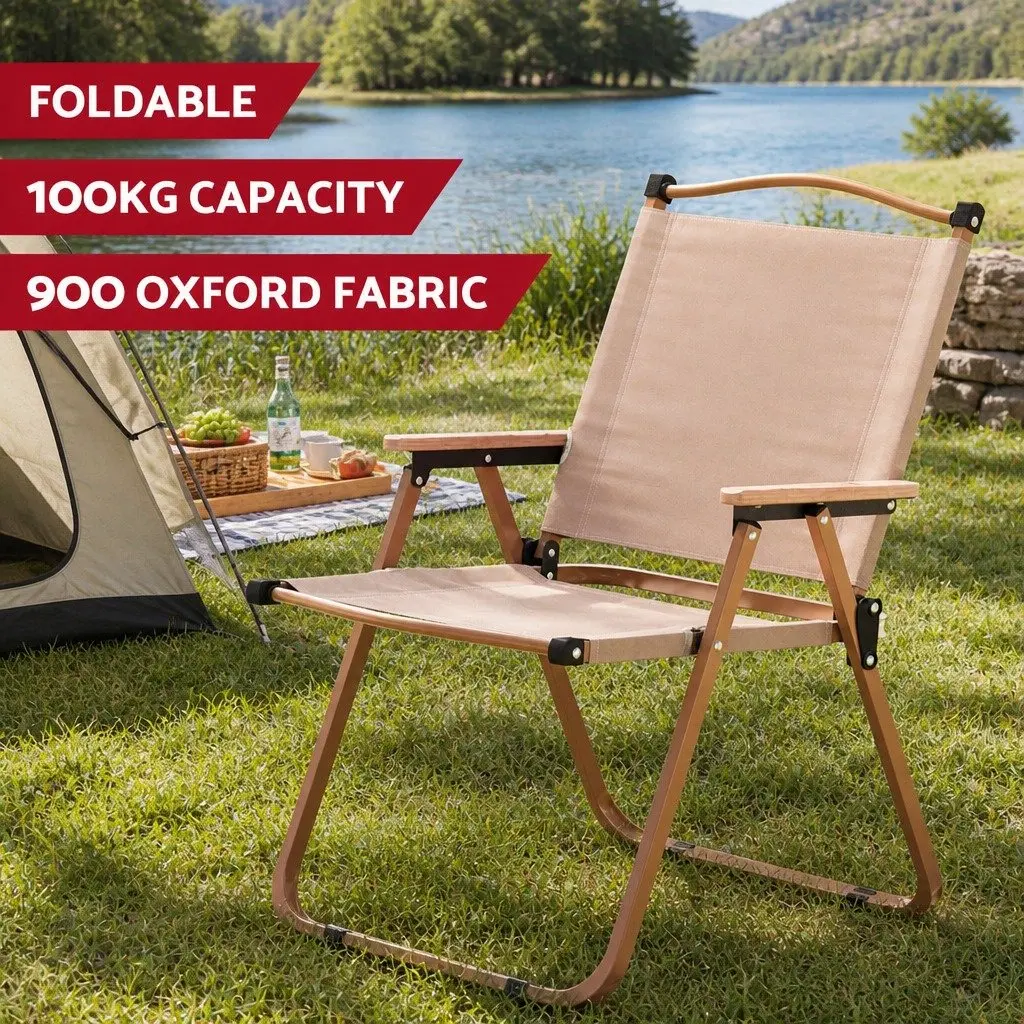 Camping Table Chair Set Aluminium Steel 3-Piece Portable Folding Outdoor Picnic Beige Silver