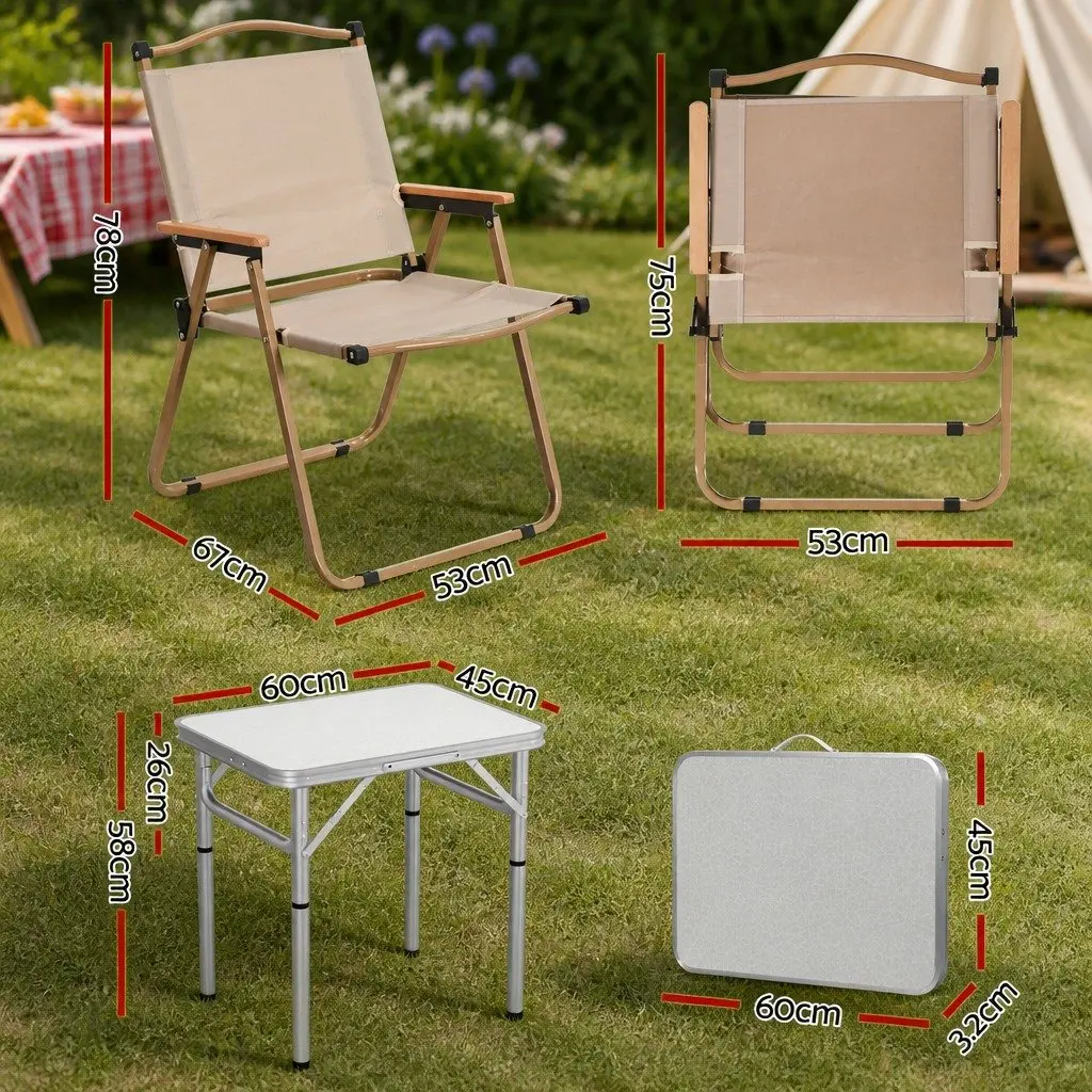 3 Piece Camping Set Aluminium Folding Table with Steel Chairs Portable Outdoor Picnic Furniture