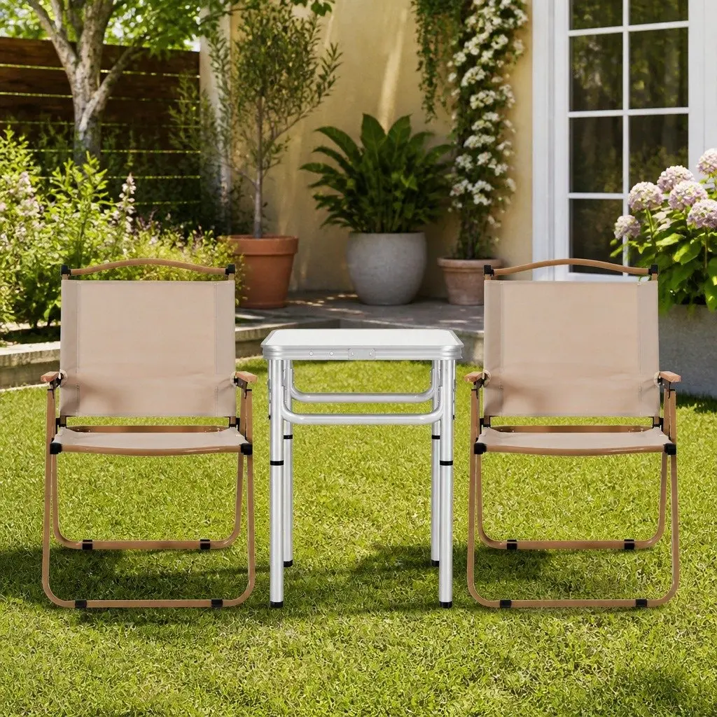 3 Piece Camping Set Aluminium Folding Table with Steel Chairs Portable Outdoor Picnic Furniture