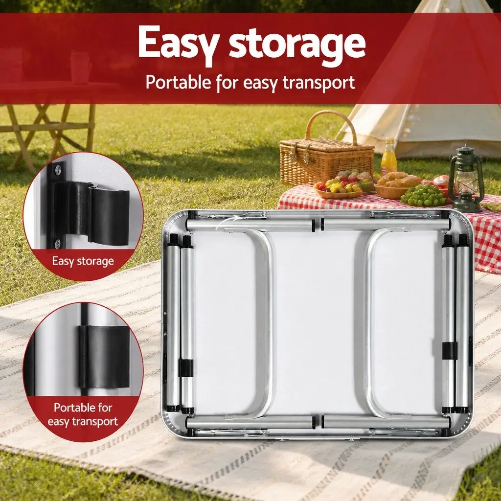 3 Piece Camping Set Aluminium Folding Table with Steel Chairs Portable Outdoor Picnic Furniture