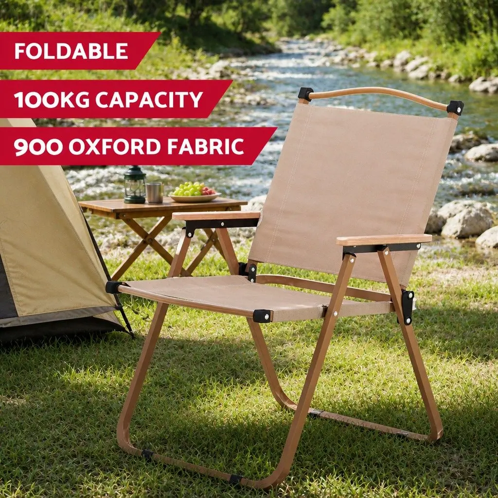 7 Piece Folding Camping Table Chair Set Aluminium Portable Lightweight Beige Silver