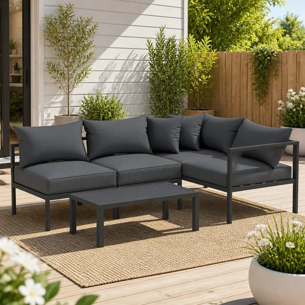 4 Seater Outdoor Sofa Set Aluminium Charcoal Lounge Furniture Coffee Table
