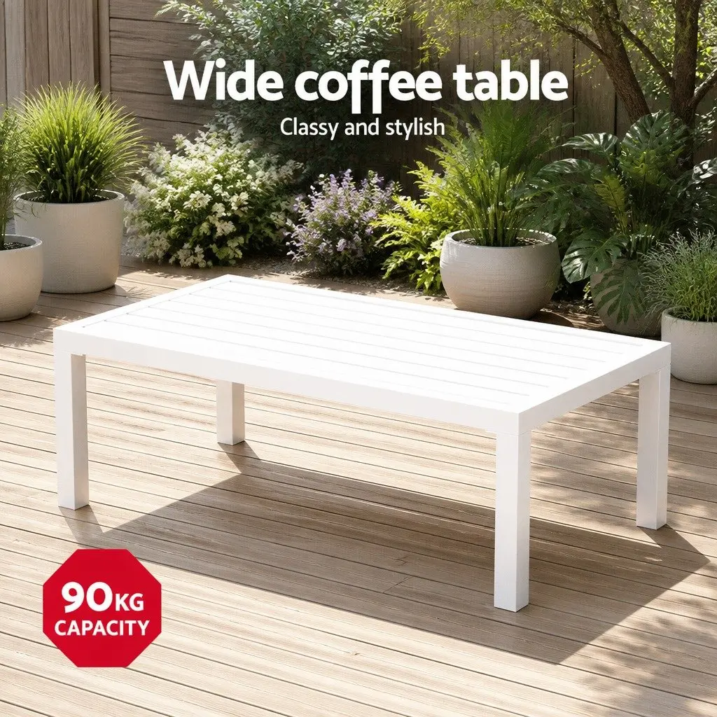 Outdoor Lounge Set Aluminium 4 Seater Sofa Grey Cushions White Frame Coffee Table