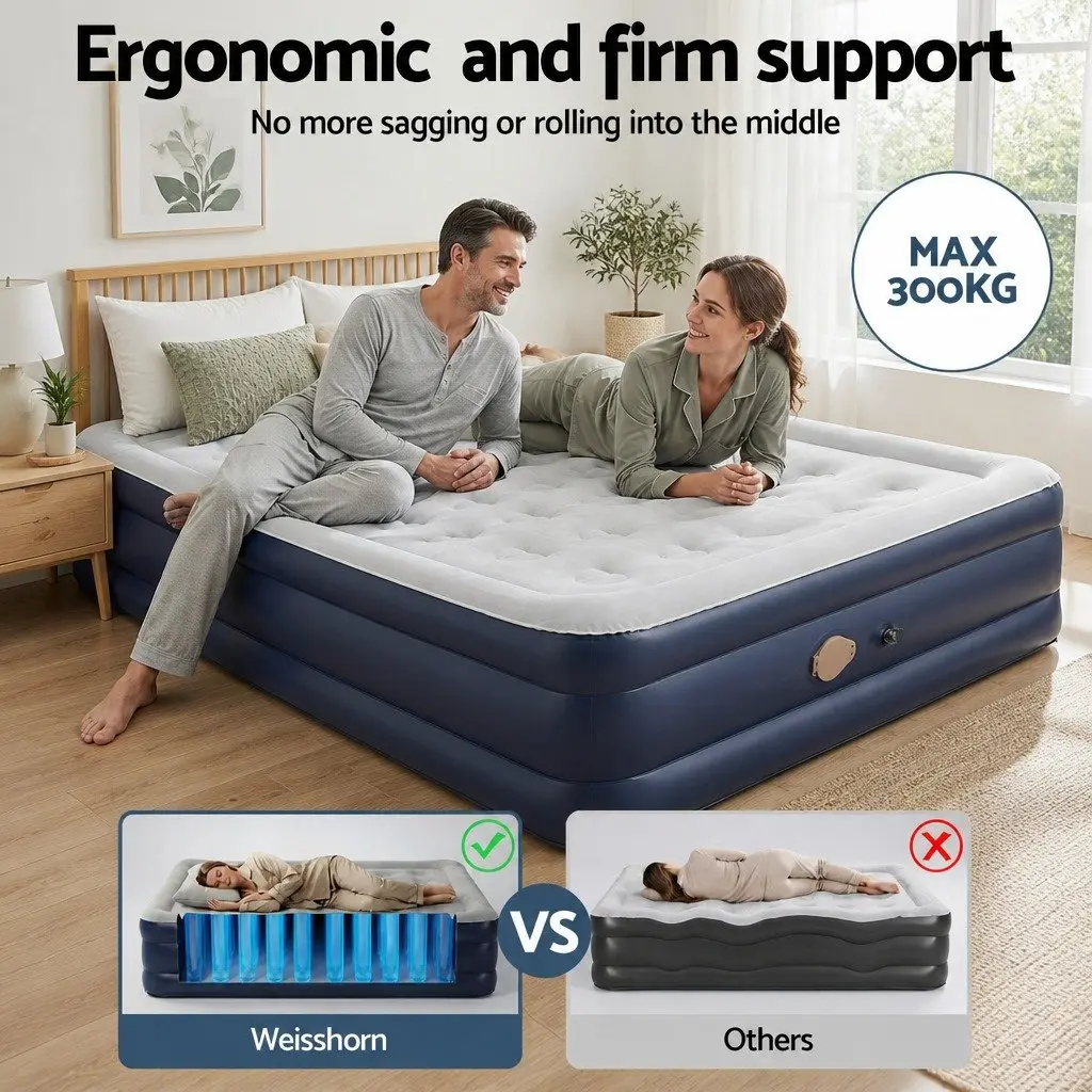 Queen Air Mattress PVC 203cm x 152cm 46cm Height Flocked Navy Blue Grey
