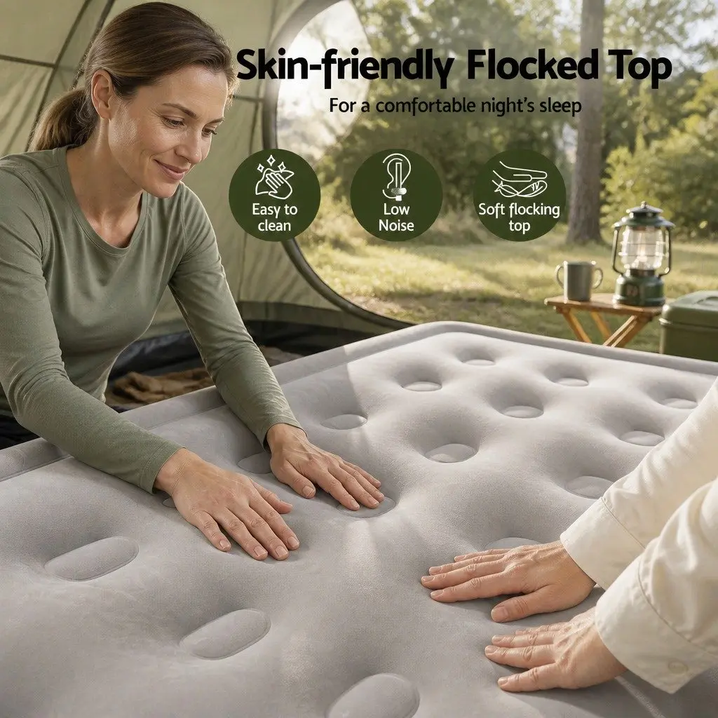 Queen Air Mattress PVC 203cm x 152cm 46cm Height Flocked Navy Blue Grey