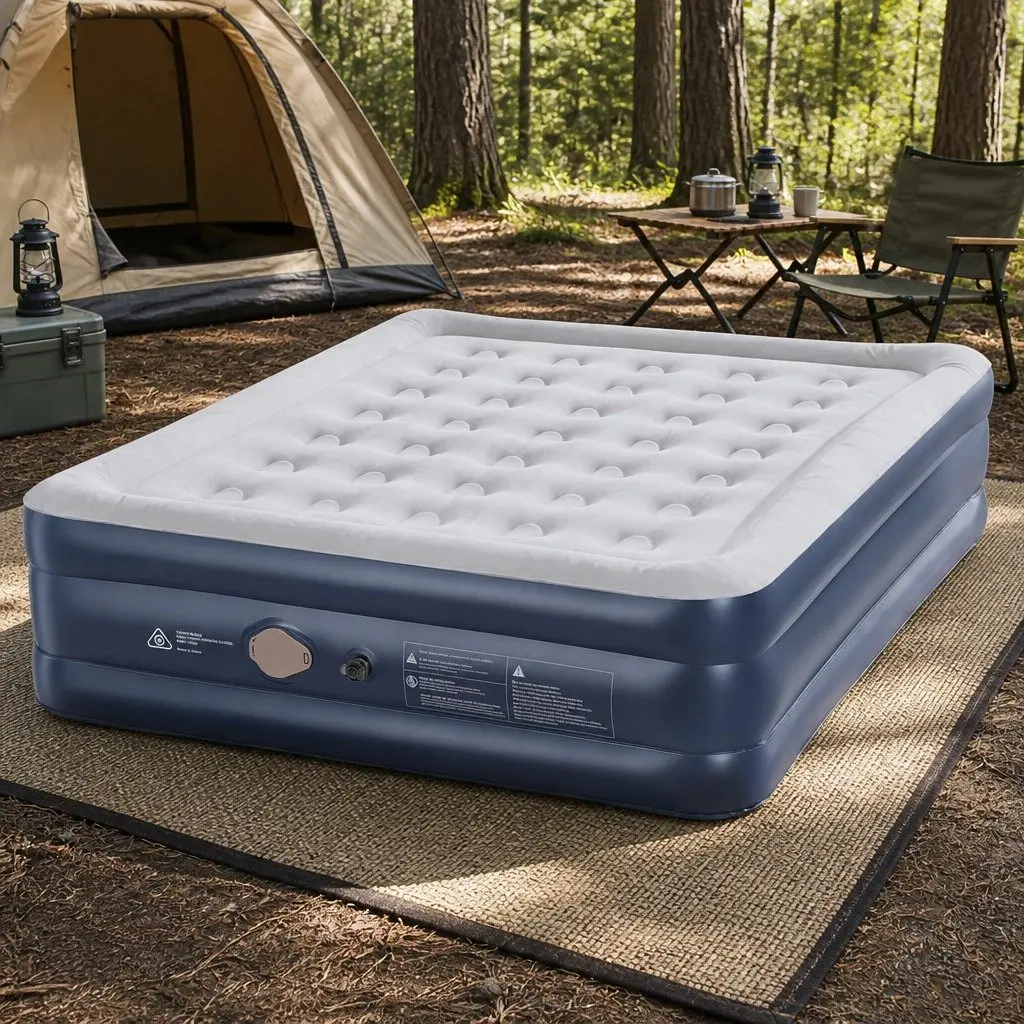 Queen Air Mattress PVC 203cm x 152cm 46cm Height Flocked Navy Blue Grey