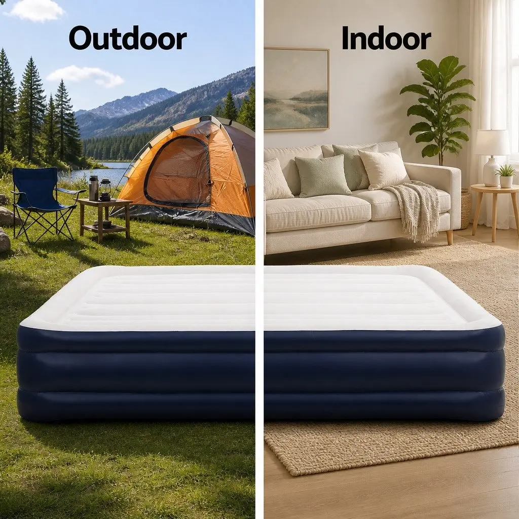Double Air Mattress PVC 191cm x 137cm x 46cm Flocked White or Blue