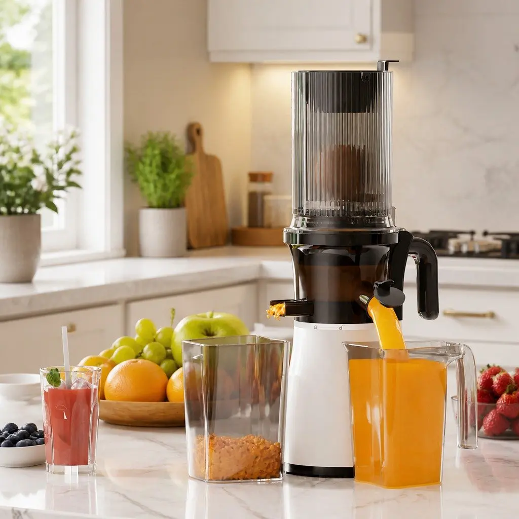Cold Press Juicer Stainless Steel White 200W Whole Fruit Masticating Slow Juicer