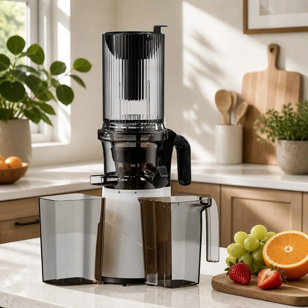 Cold Press Juicer Stainless Steel White 200W Whole Fruit Masticating Slow Juicer