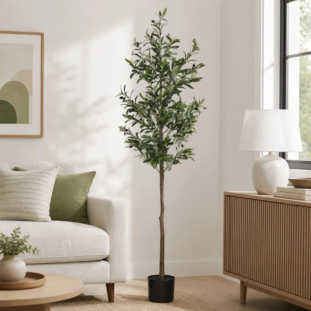 Artificial Olive Tree Faux Plant 180cm Green PE Fabric Plastic Metal