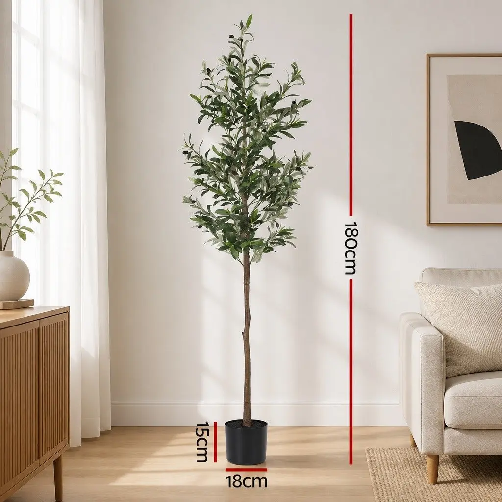 Artificial Olive Tree Faux Plant 180cm Green PE Fabric Plastic Metal