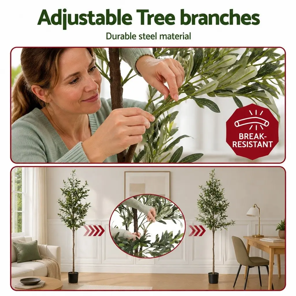 Artificial Olive Tree Faux Plant 180cm Green PE Fabric Plastic Metal