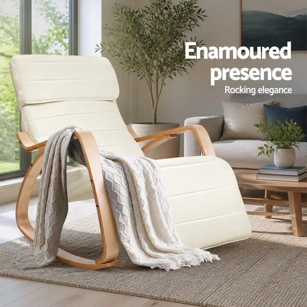 Beige Rocking Armchair with Adjustable Footrest