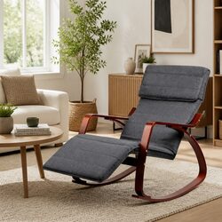 Rocking Armchair with Adjustable Footrest Charcoal Bentwood Nursing Chair