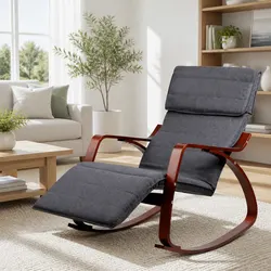 Sturdy Charcoal Rocking Armchair with Adjustable Footrest