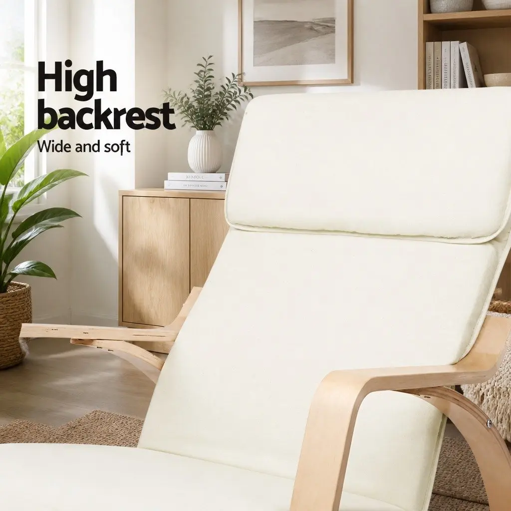 Rocking Armchair Bentwood Beige Lounge Chair with Footstool