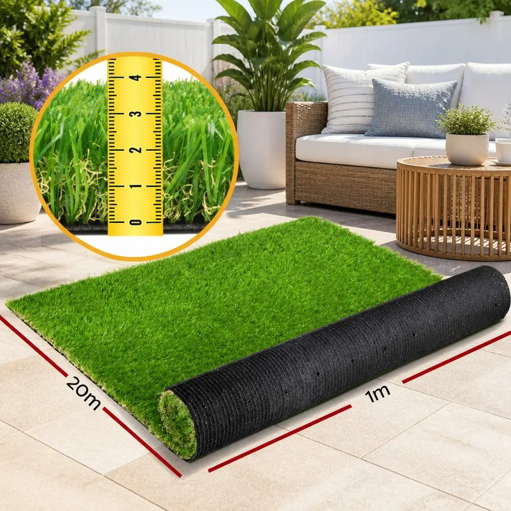 Artificial Grass Synthetic Turf Polyethylene 30mm Thick 1m x 20m Green Roll