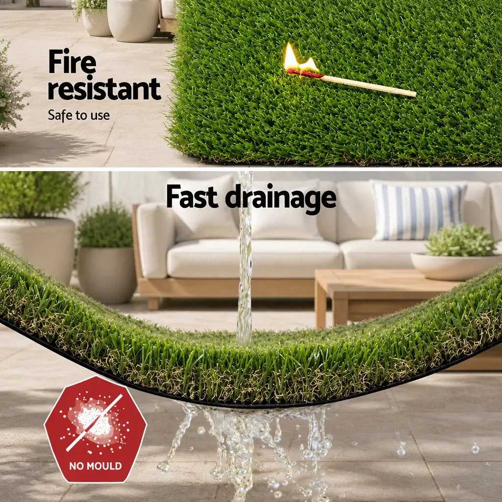 Artificial Grass Synthetic Turf Polyethylene 30mm Thick 1m x 20m Green Roll