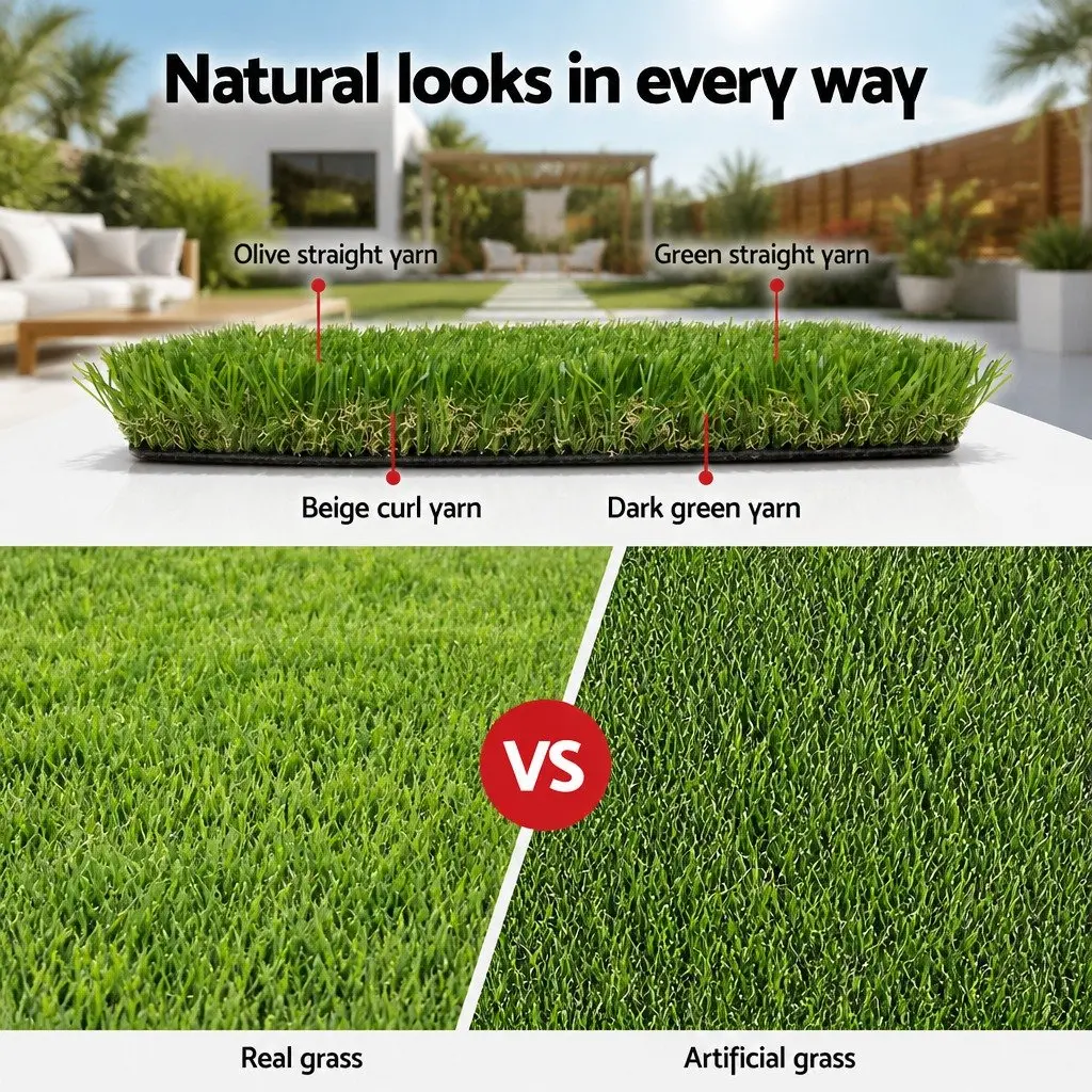 Artificial Grass Synthetic Turf Polyethylene 30mm 2m x 5m Four Tone Green