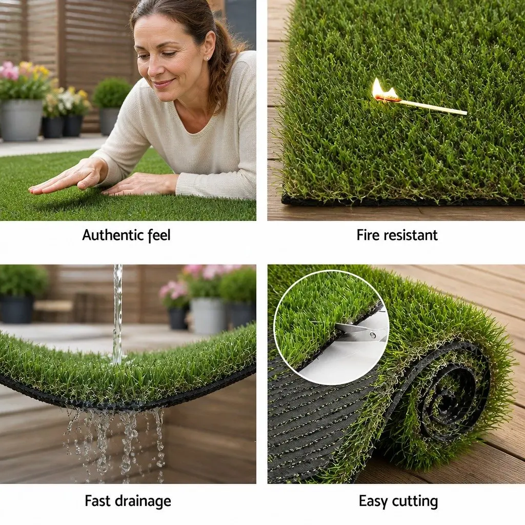 Synthetic Turf 45mm Pile Polyethylene 1m x 10m Roll Four-Colour Artificial Grass with UV Stabilisation and Drainage System