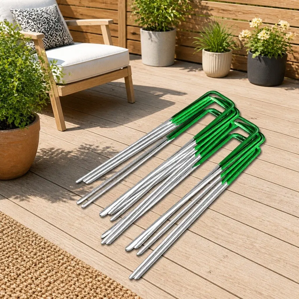 Synthetic Grass Pins Galvanized Steel 150mm Green U-Shape Pegs
