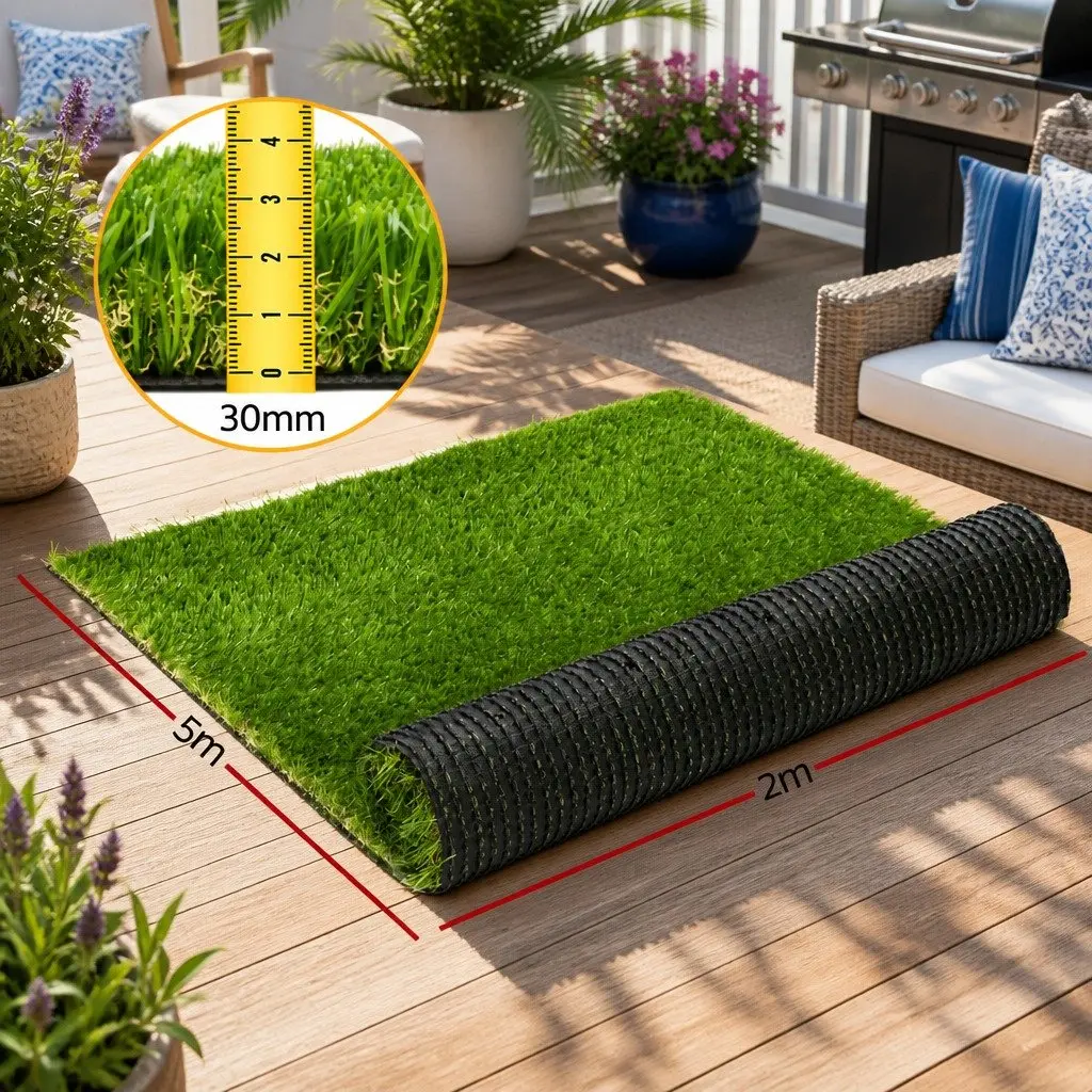 Artificial Grass Polyethylene 30mm 2m x 5m Green Synthetic Lawn Turf Garden Landscape Outdoor