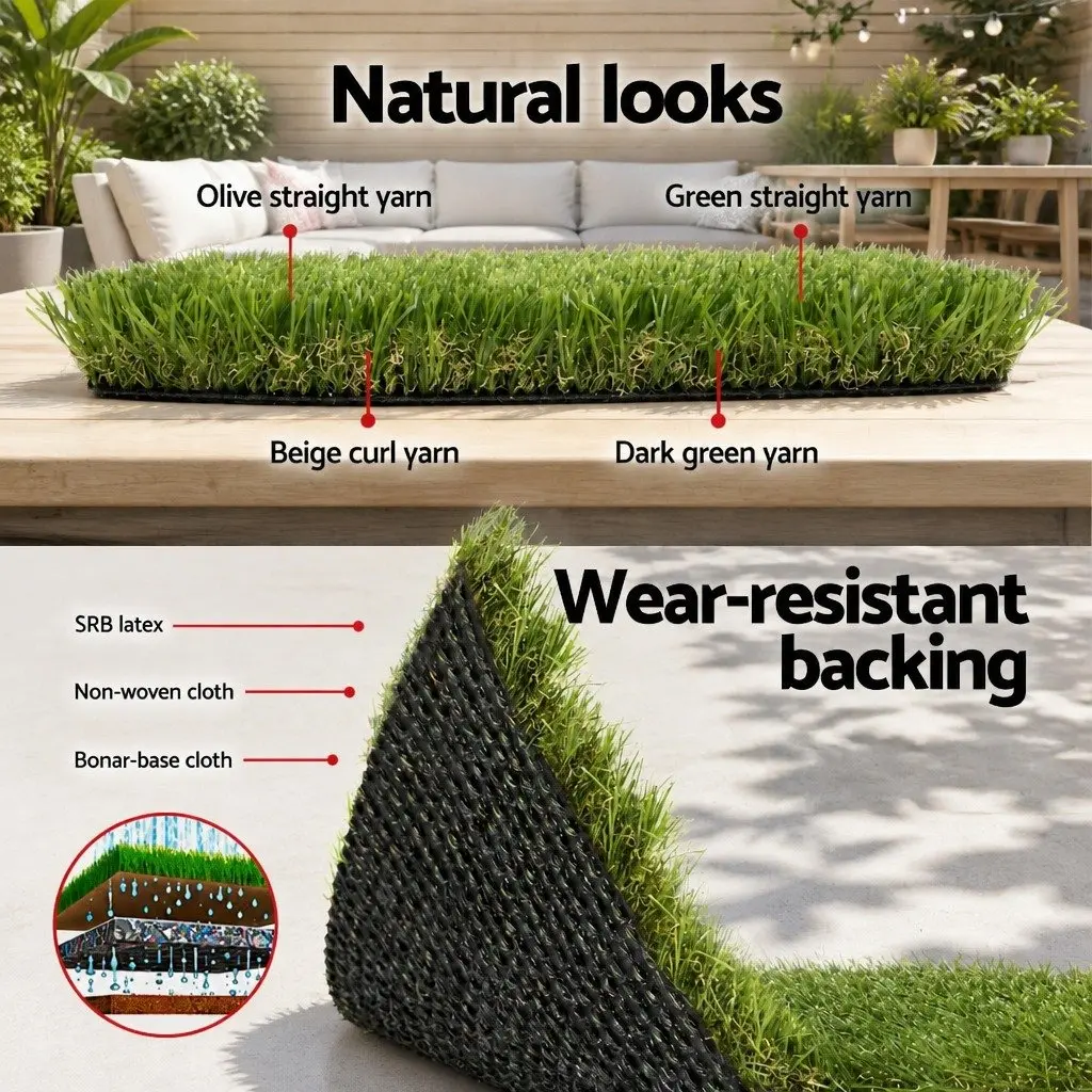 Artificial Grass Synthetic Lawn Turf 30mm Thick Green Multi-Tone 2m x 5m