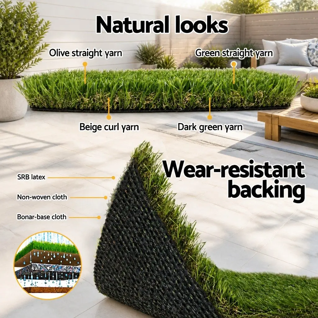 Artificial Grass Polyethylene 30mm Pile Height 2m x 5m Olive Green Dark Green Beige Curl