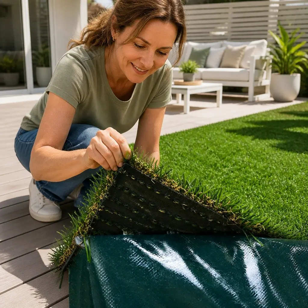 Artificial Grass Tape Non-Woven Fabric 15cm x 10m Olive Self-Adhesive Synthetic Turf Joining Weed Mat