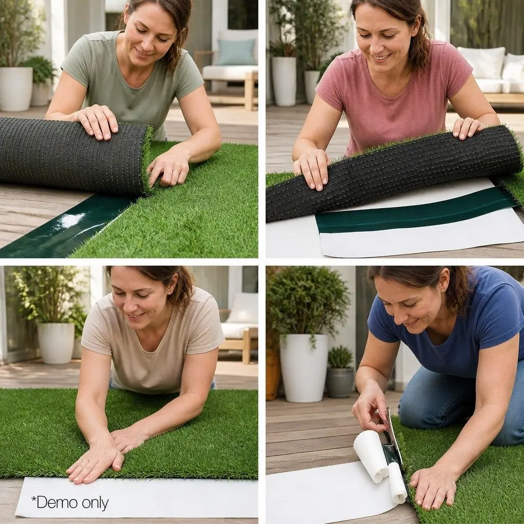 Artificial Grass Tape Non-Woven Fabric 15cm x 10m Olive Self-Adhesive Synthetic Turf Joining Weed Mat
