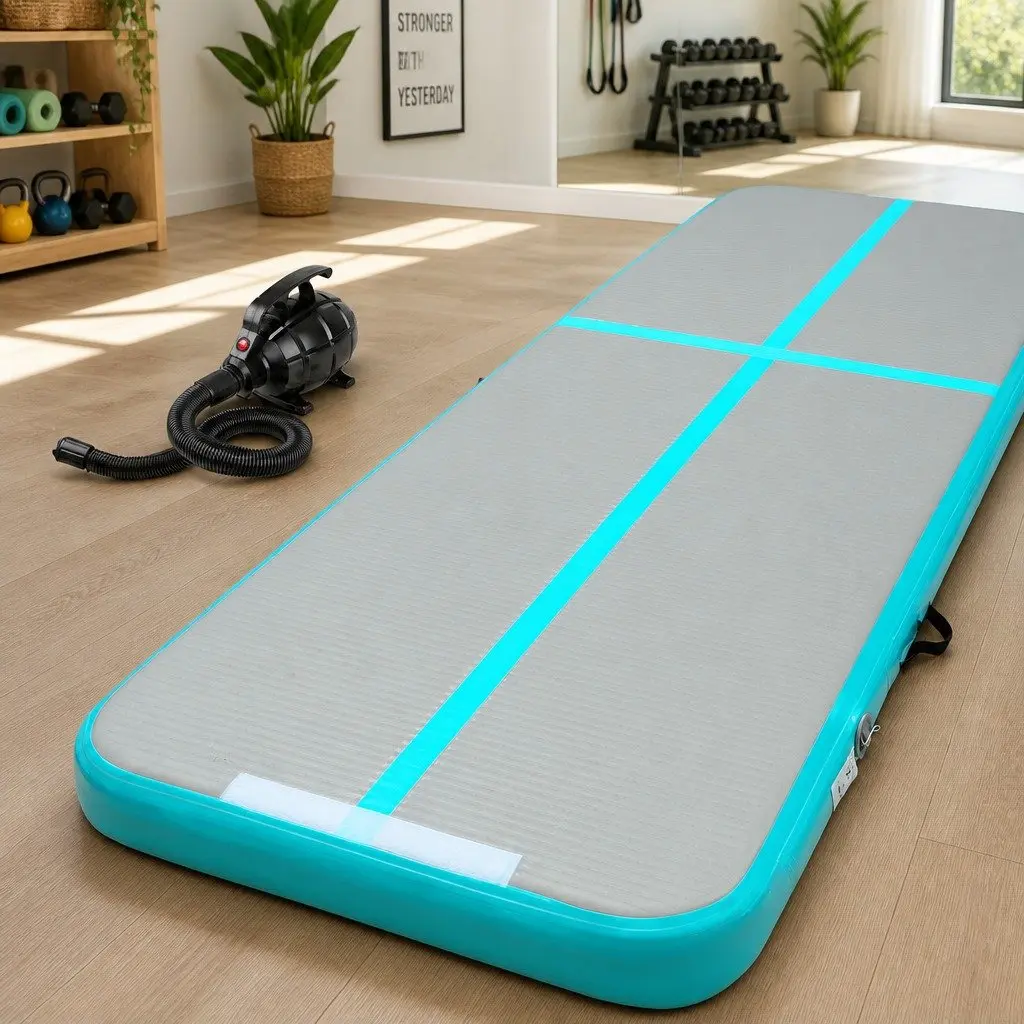 Air Track Mat Inflatable 3M Gymnastics Tumbling Exercise Mat Mint Grey