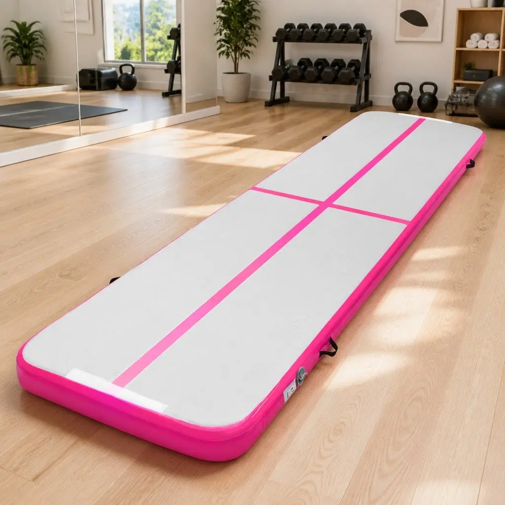 Inflatable Air Track Mat Gymnastics Cheerleading Tumbling Training Pad 4m Length 1m Width Pink