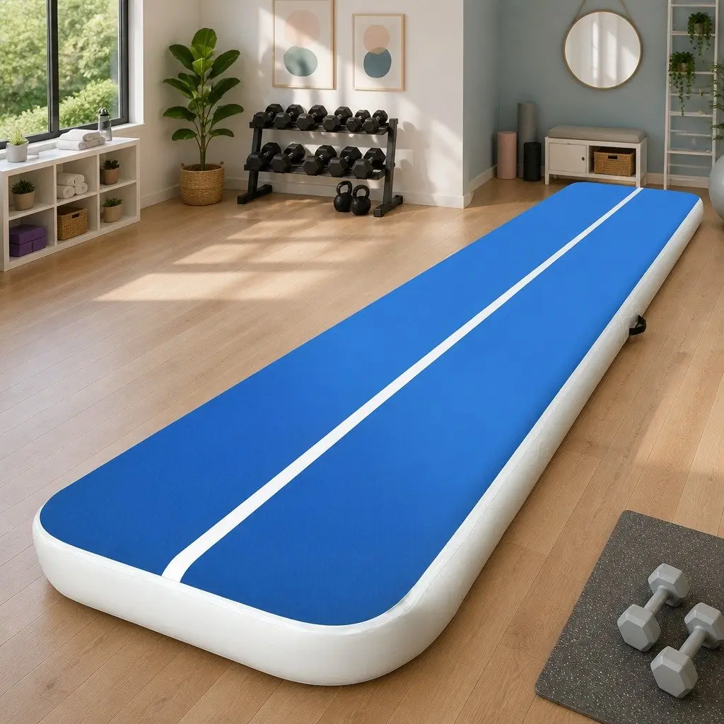 Inflatable Air Track Mat 4m x 1m x 20cm Thick Gymnastics Tumbling Exercise Blue