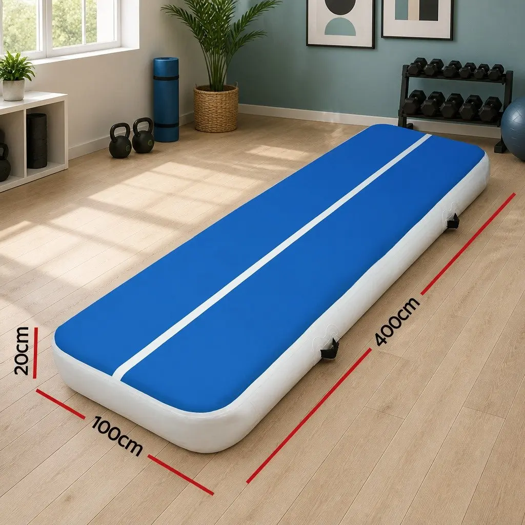 Inflatable Air Track Mat 4m x 1m x 20cm Thick Gymnastics Tumbling Exercise Blue
