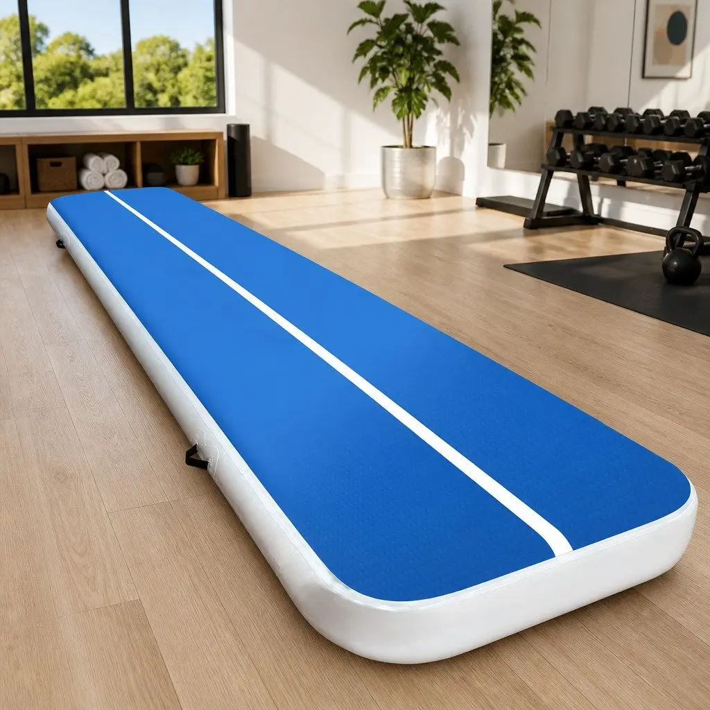 Inflatable Air Track Mat 1000-denier Double-wall Fabric 5m x 1m Blue White