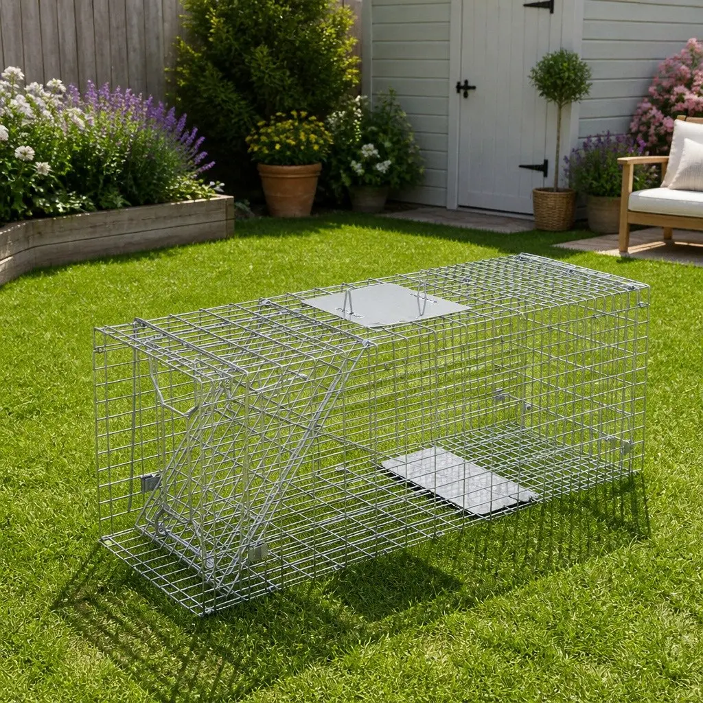 Humane Live Capture Animal Trap Cage with Spring Door 79x28cm