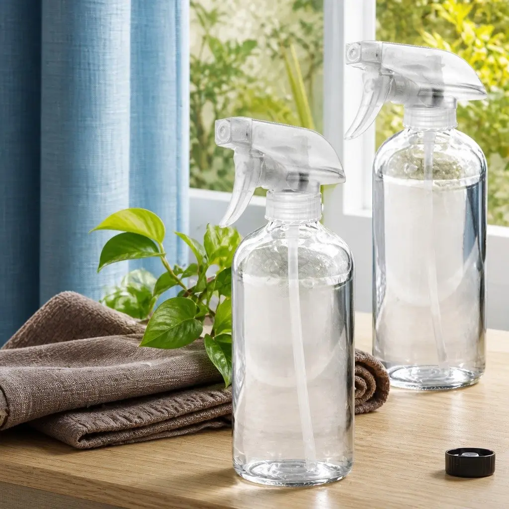 500ml Clear Glass Spray Bottles Ergonomic Trigger Nozzle 4 Piece