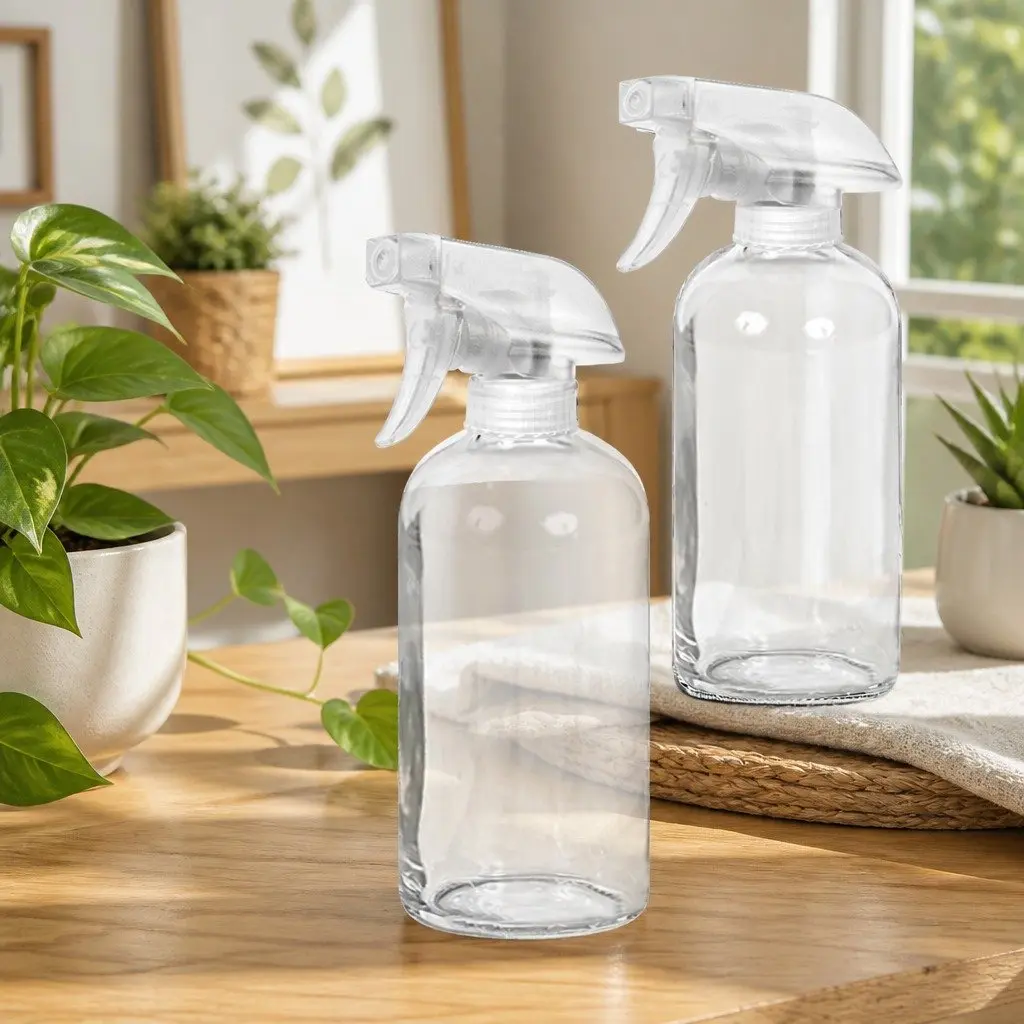 500ml Clear Glass Spray Bottles Adjustable Trigger Mist Stream Nozzle 6 Piece