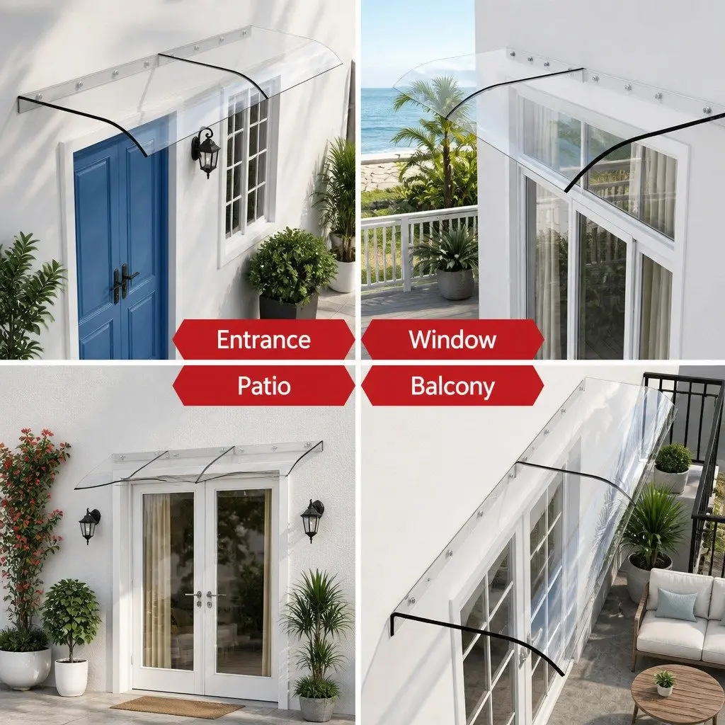 Awning Polycarbonate 0.4m x 2m Transparent UV Rain Protection