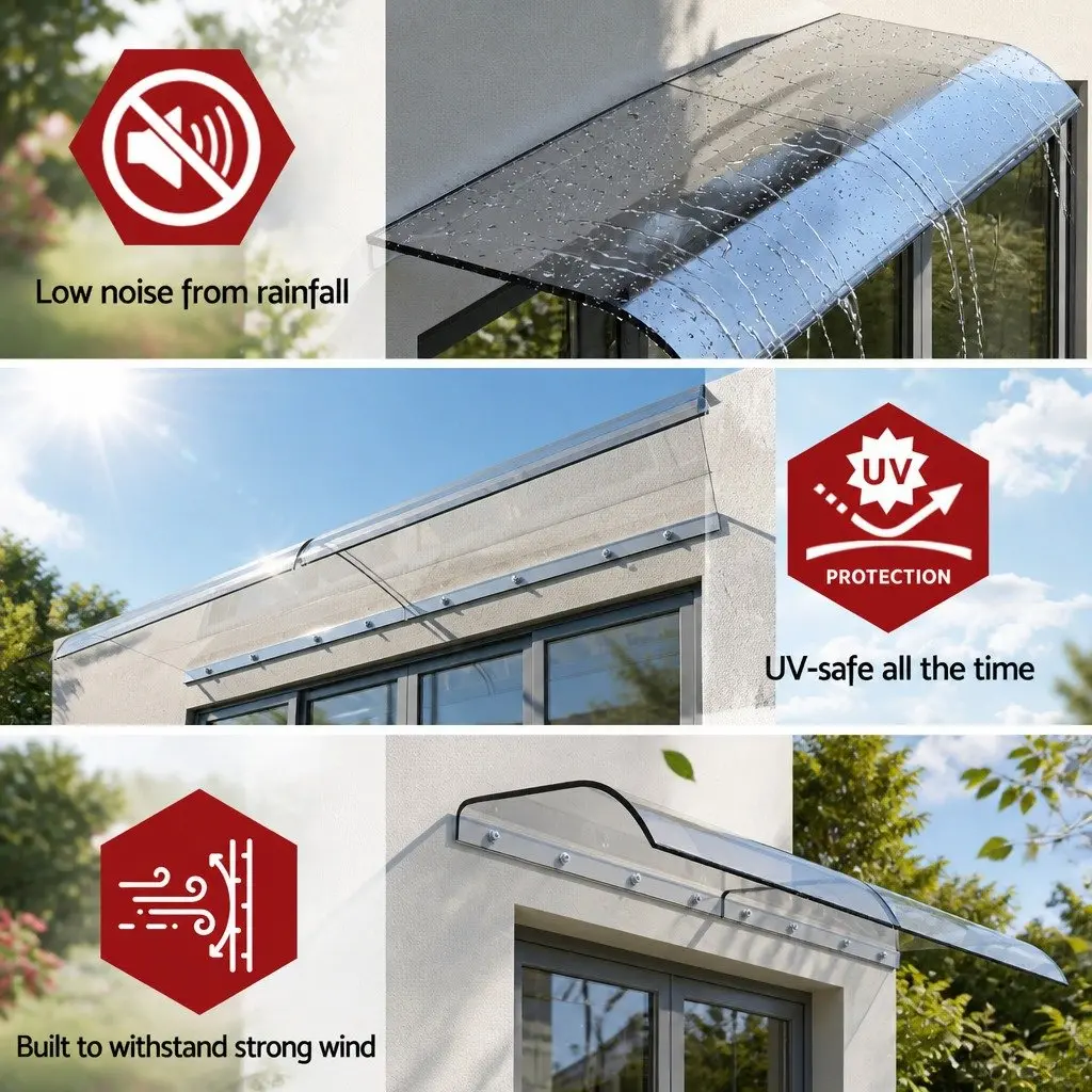 Awning Polycarbonate 0.4m x 2m Transparent UV Rain Protection