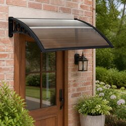 Window Door Awning 0.8mx1m PC Panel Hollow Shade Canopy Brown Black