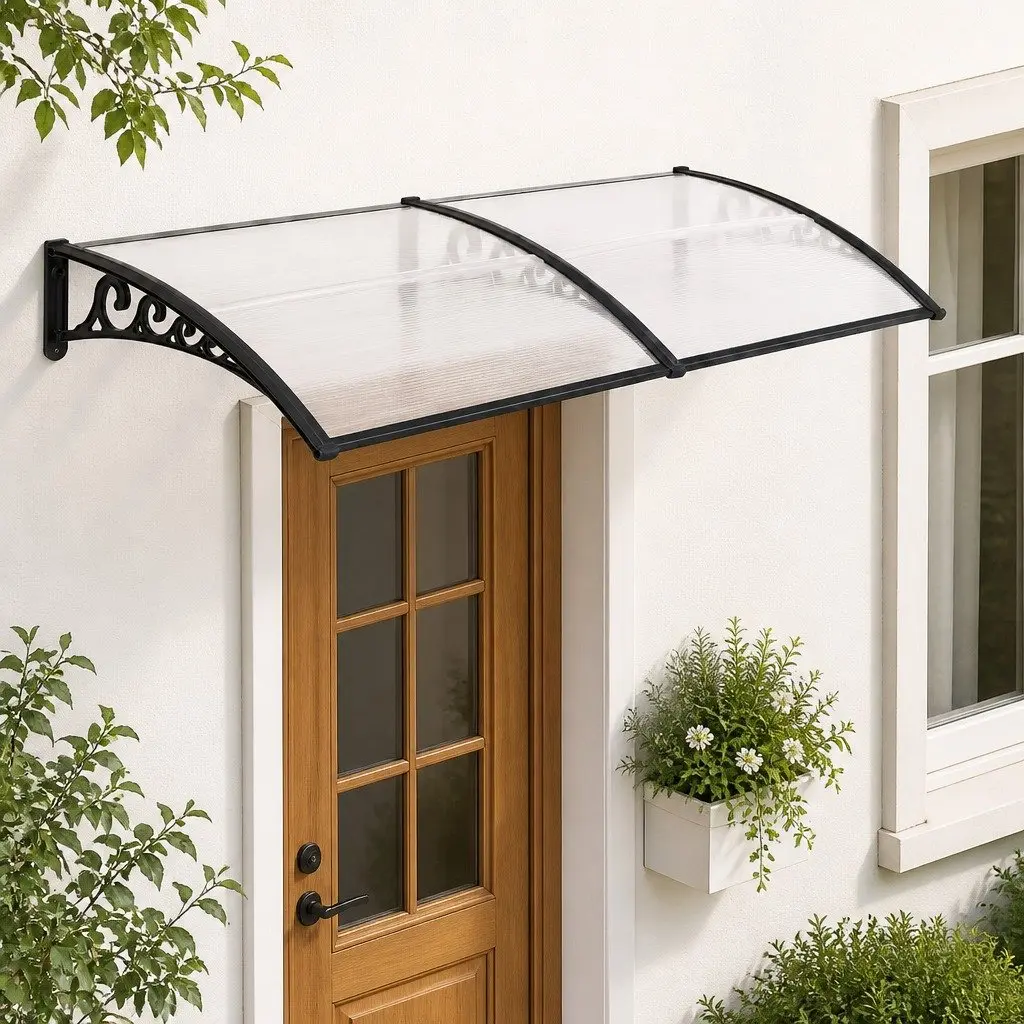 Awning Polycarbonate 0.8M x 2M Transparent Panel Black Brackets