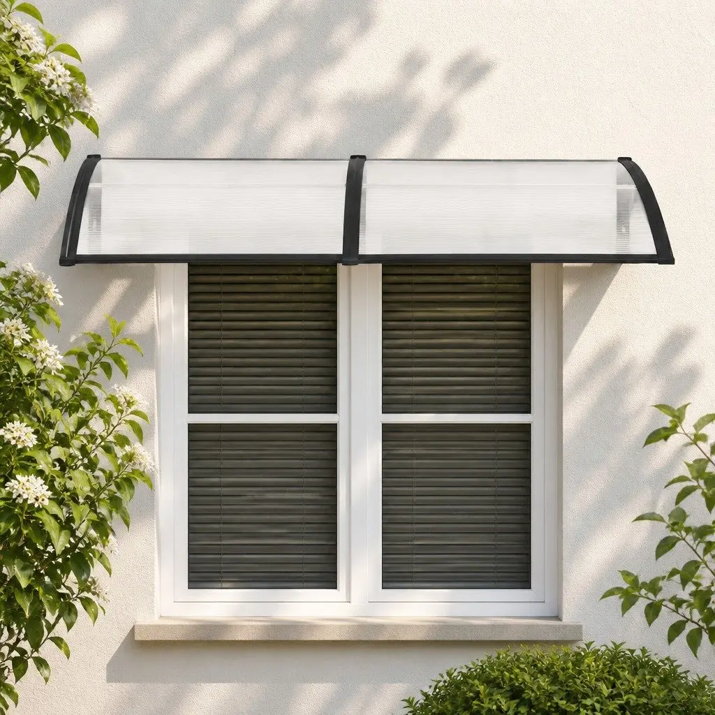 Awning Polycarbonate 0.8M x 2M Transparent Panel Black Brackets