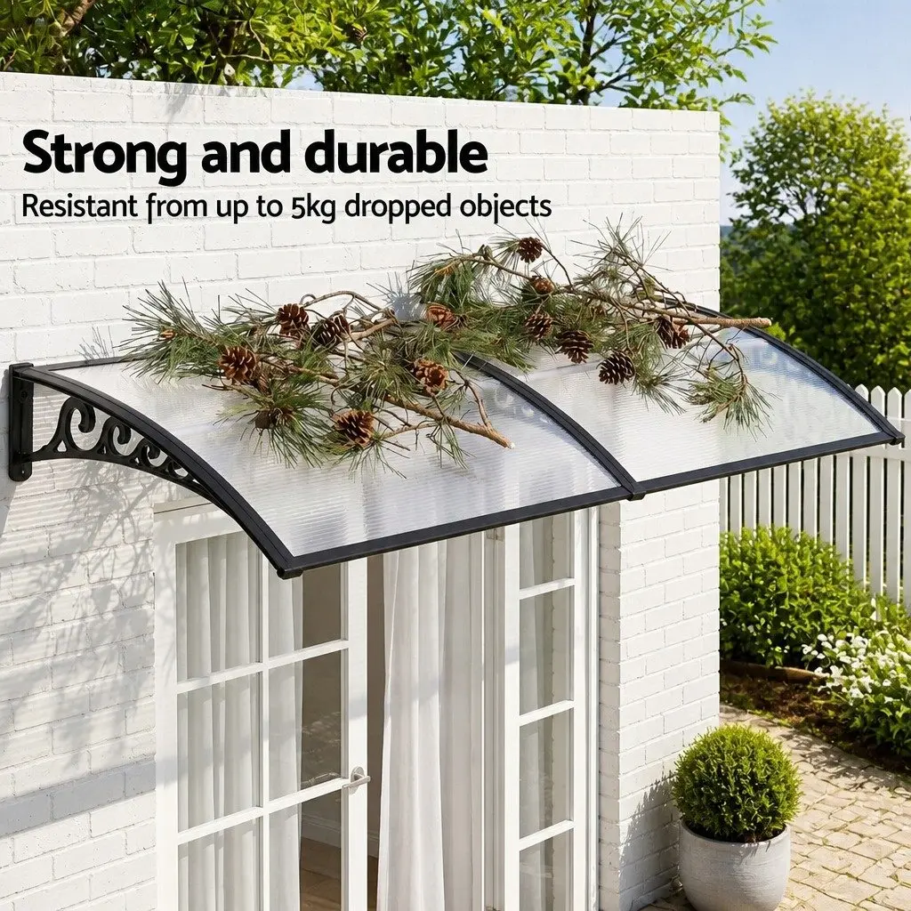 Awning Polycarbonate 0.8M x 2M Transparent Panel Black Brackets
