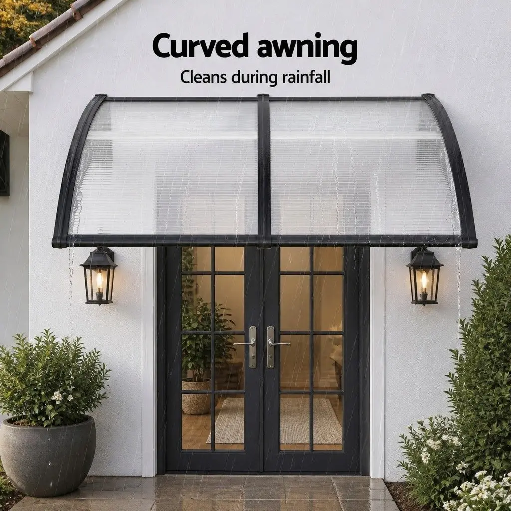 Awning Polycarbonate 0.8M x 2M Transparent Panel Black Brackets