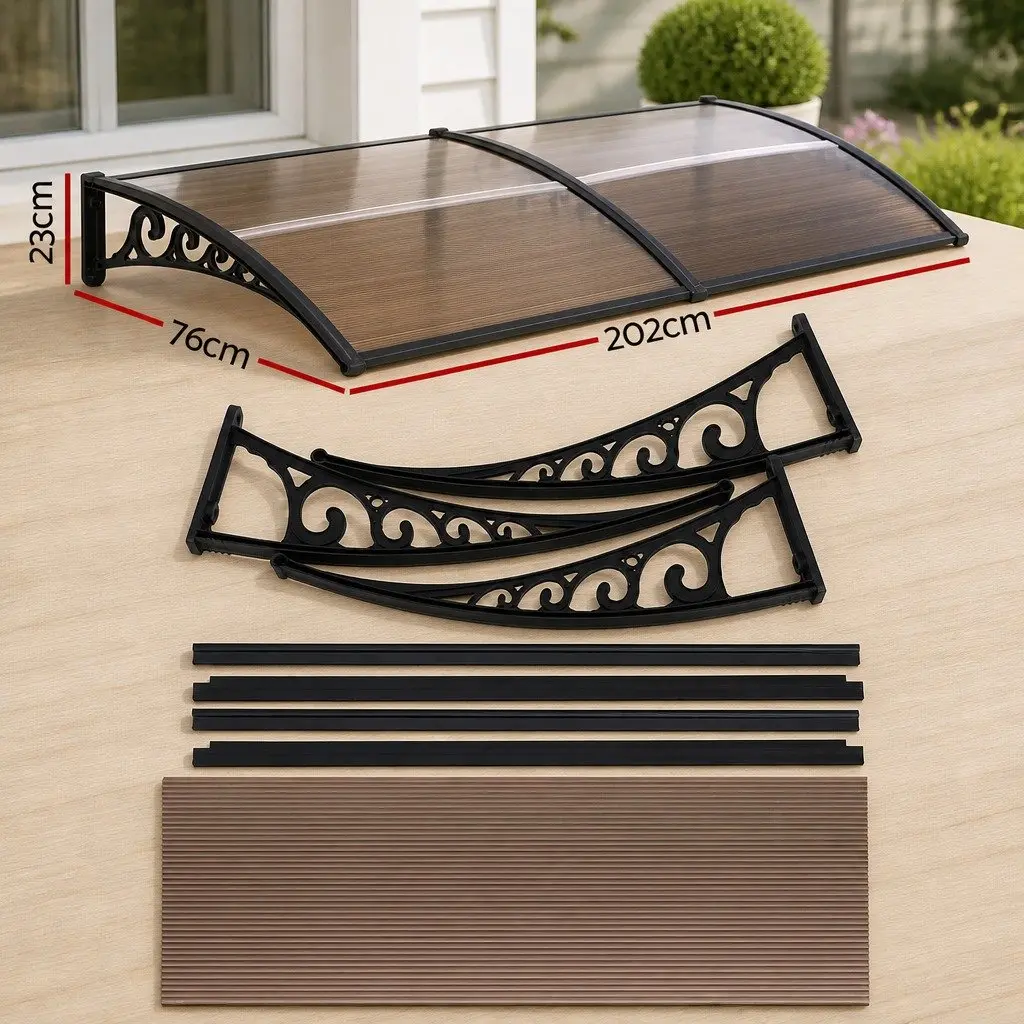 Awning Polycarbonate 0.8m x 2m Brown Panel Black Bracket