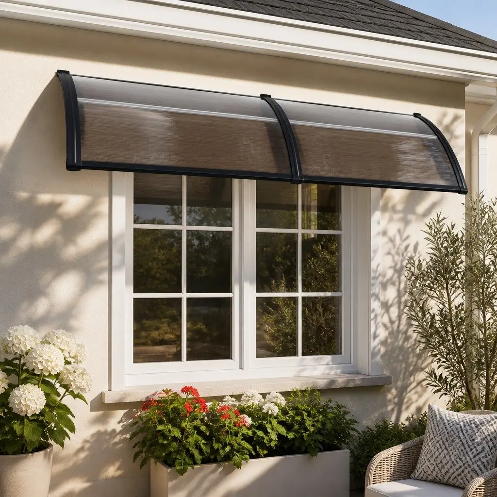 Awning Polycarbonate 0.8m x 2m Brown Panel Black Bracket