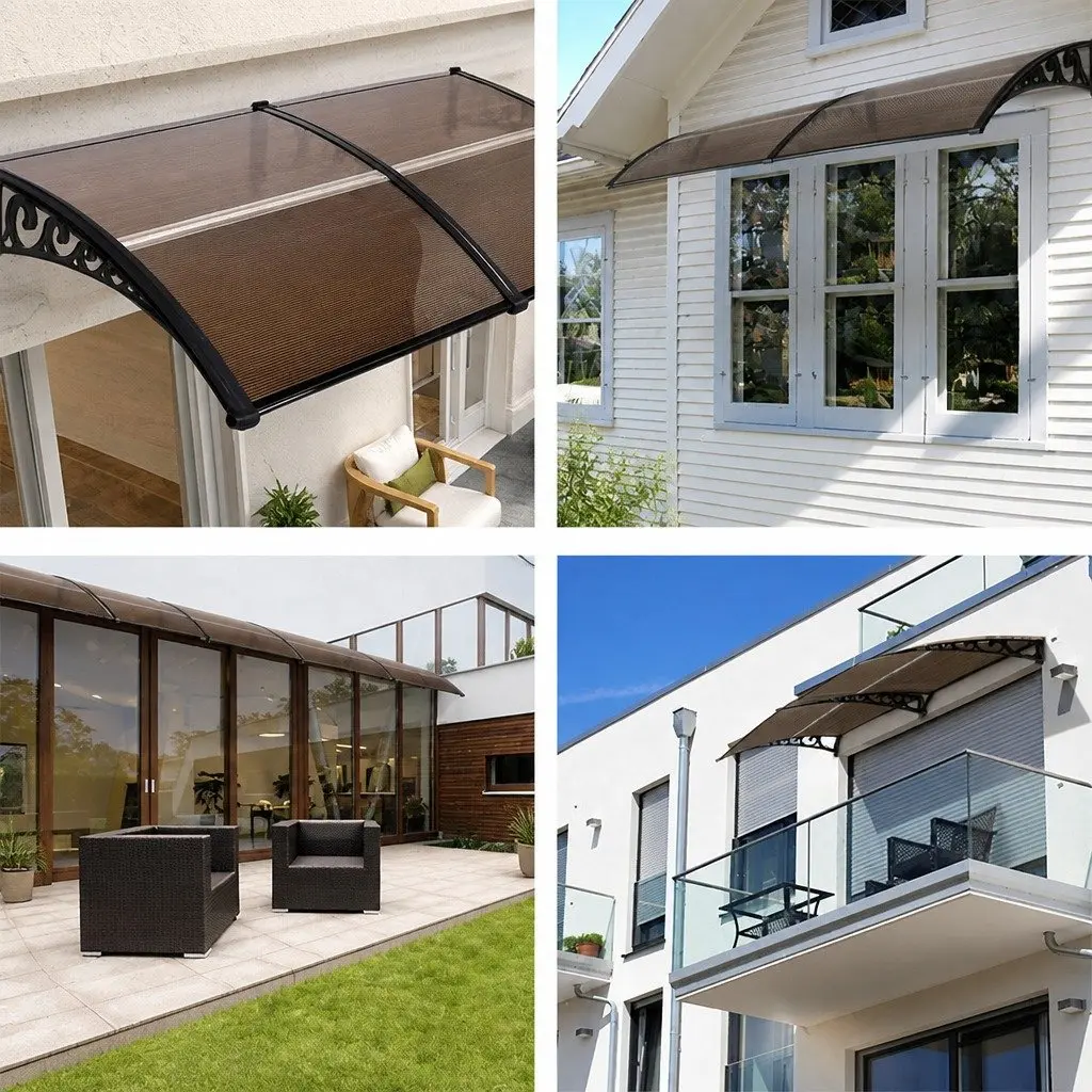 Awning Polycarbonate 0.8m x 2m Brown Panel Black Bracket